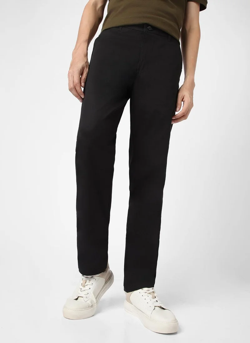 Urbano Fashion Men's Black Cotton Regular Fit Casual Chinos Trousers Stretch